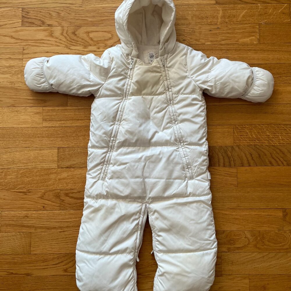 Baby Gap White Zip Puffy Fleece Sleeping Bag Snowsuit Kids Size 6-12 Mnths, $100